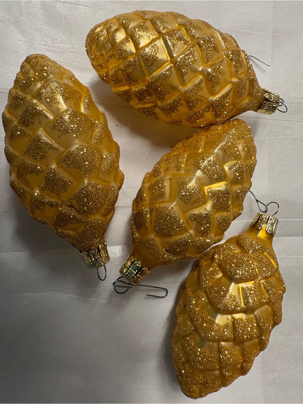 Vintage Gold Glitter Pinecone Holiday Ornament Set - 4-Pack